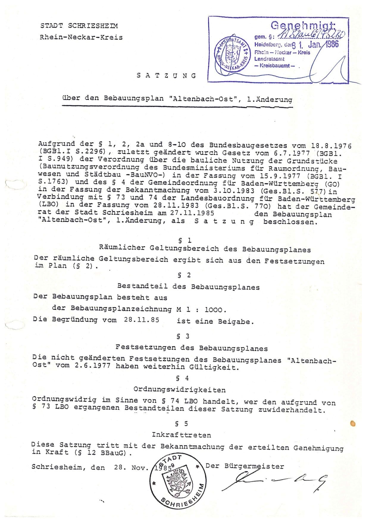 Satzung über B-Plan, 1. Änderung